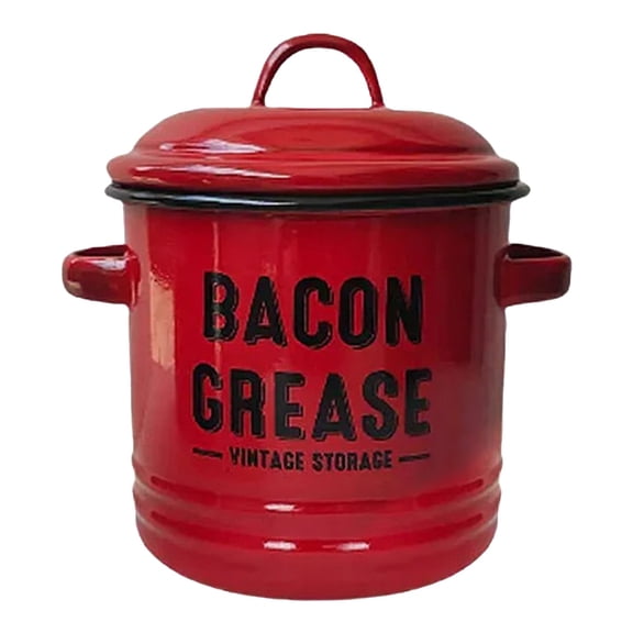 Lard Oil Storage Jar with Double Handle Enamel Cooking Pot,Farmhouse Bacon Grease Keeper,Enamel Bacon Grease Container,Farmhouse Cooking Pot Keeper Collector,Dishwasher Safe,1 PC,Red