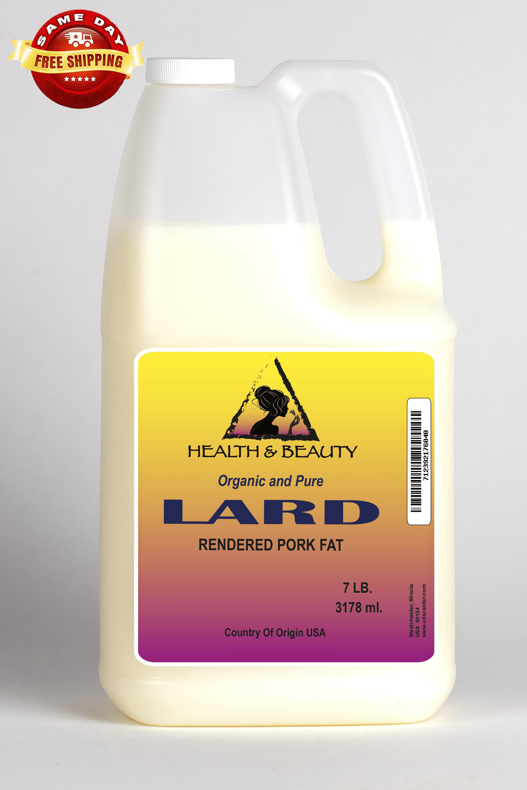 Lard organic rendered pork fat all natural deodorized 100% pure 7 lb
