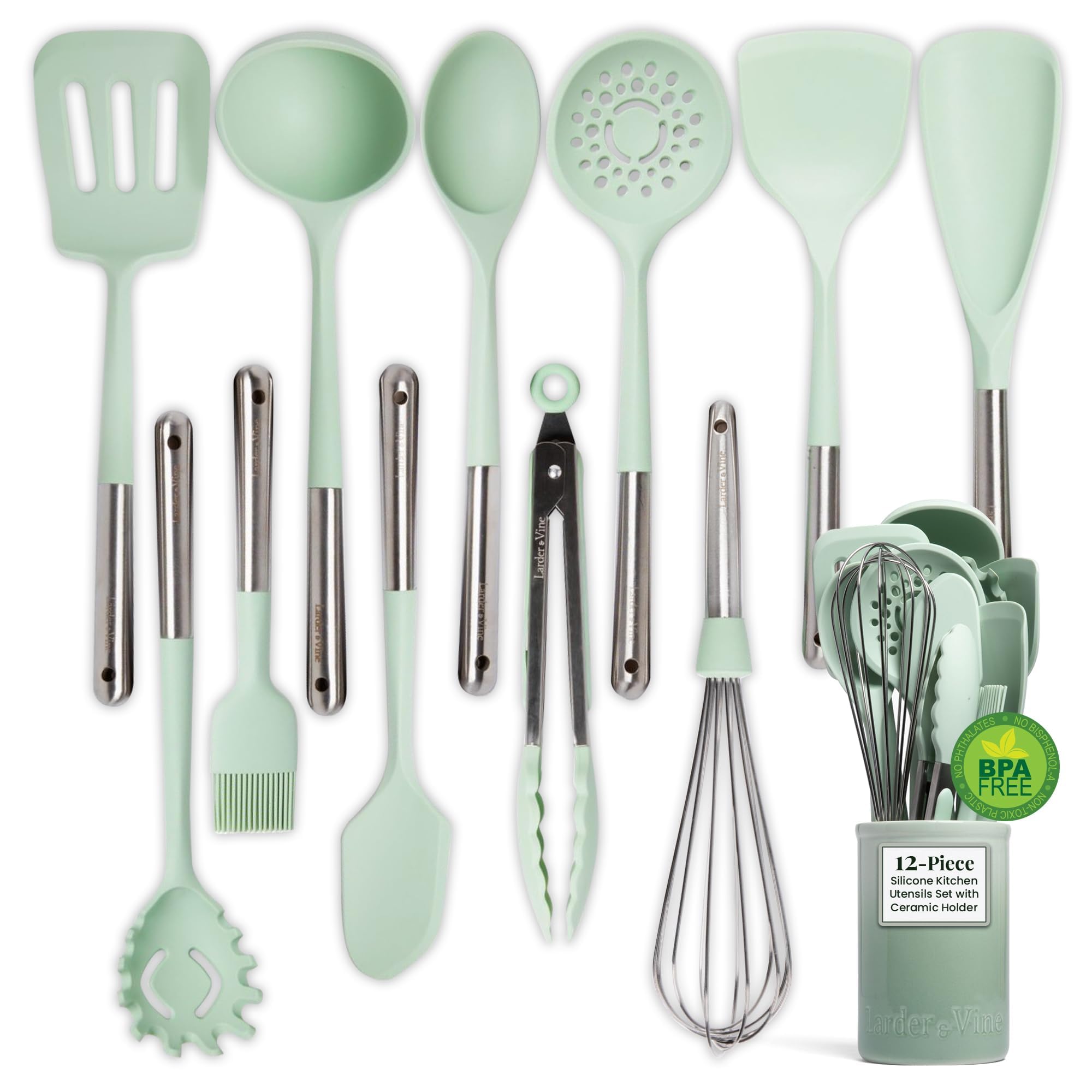 Larder & Vine 12-Piece Silicone Kitchen Cooking Utensils Set with ...