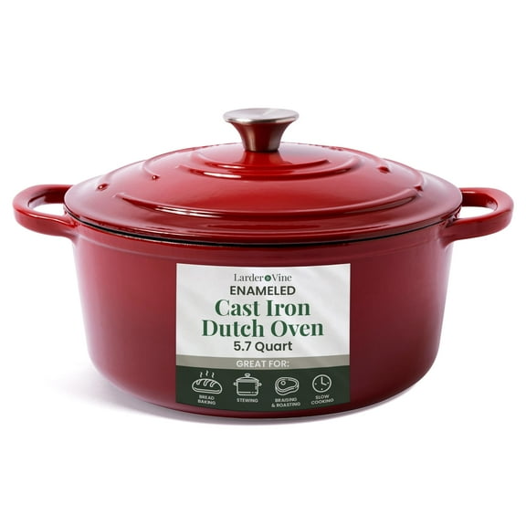 Larder & Vine 5.7 qt Enameled Cast Iron Dutch Oven with Lid | For Soup, Stew, and Bread
