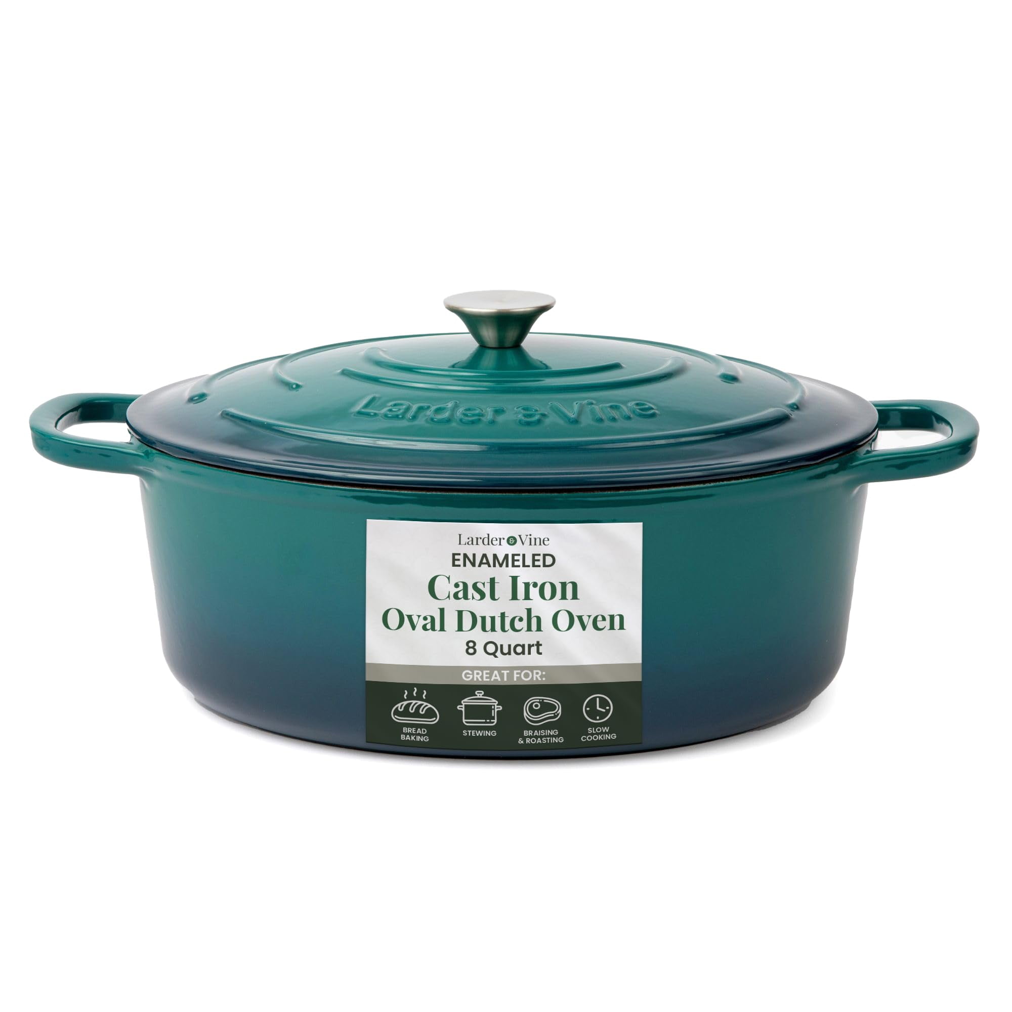 Larder & Vine 8 qt Enameled Cast Iron Dutch Oven with Lid | For Soup, Stew, and Bread