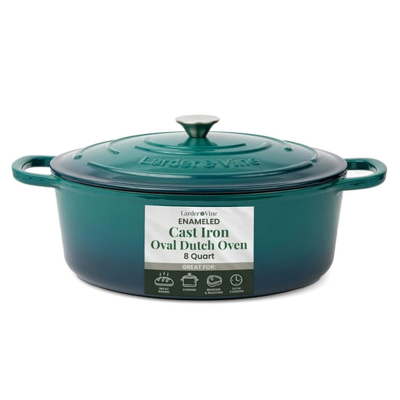 Larder & Vine 8 qt Enameled Cast Iron Dutch Oven with Lid | For Soup, Stew, and Bread