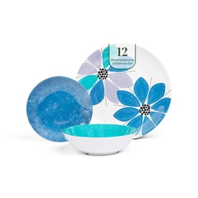 Larder & Vine Set of 12 Plastic Dishes | Outdoor Plate and Bowl Set for 4 | RV Essentials