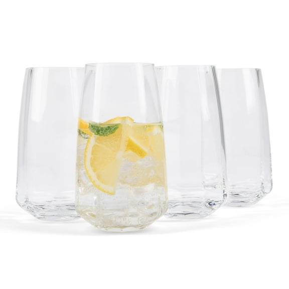 Larder & Vine Set of 4 Drinking Glasses | 15.2 oz Tumbler | Hand Blown Lead Free Crystal