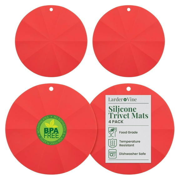 Larder & Vine Silicone Potholders Set of 4 | Flexible, Durable, Non-Stick