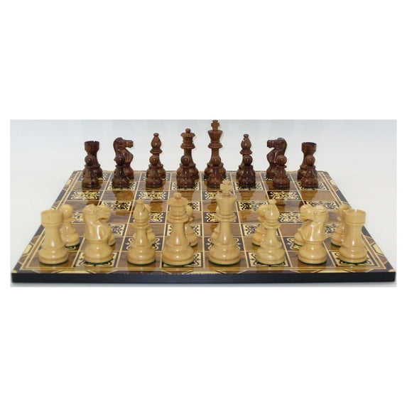 Lardy Sheesham/Natural Boxwood Chessmen on Marrakech Decoupage Chess Board