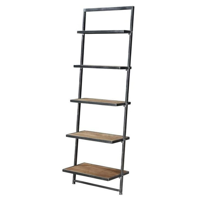 Laredo 5 Tier Ladder Bookcase & Shelf, Natural & Antique Black Frame - 24 x 72.25 x 14.25 in.