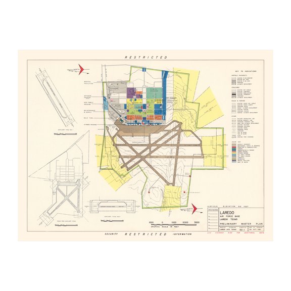Laredo Air Force Base Art, 1951 Vintage Map of Laredo Air Force Base History Wall Decor Gift, Old Laredo Air Force Base Map - 36" x 24" Unframed Print
