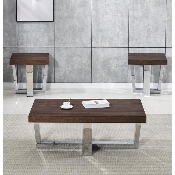 Laredo Chestnut Wood and Chrome 3-piece Occasional Set