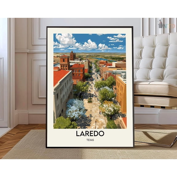 Laredo Texas Poster, Rio Grande Border City Map Wall Art