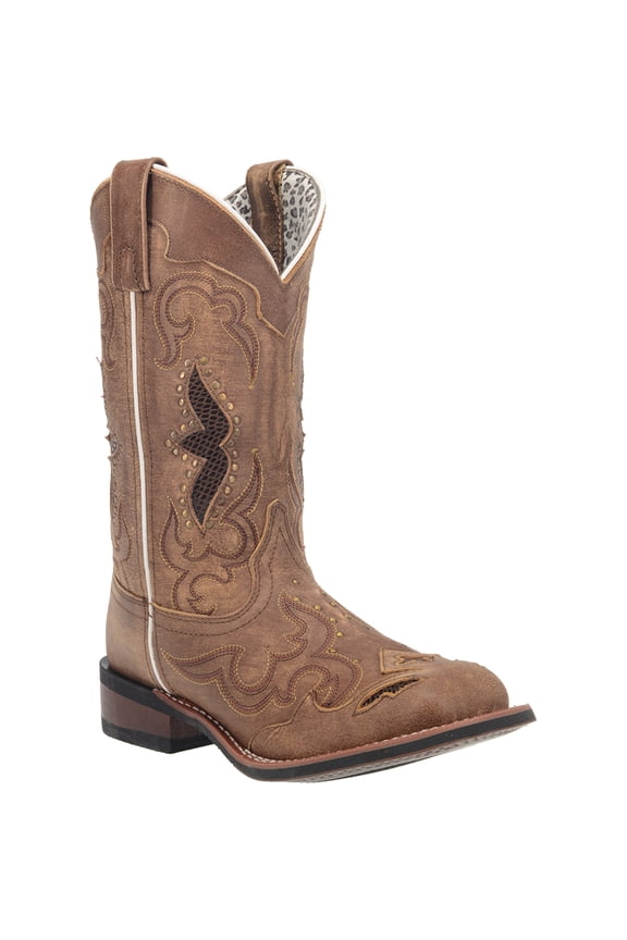 Womens Tan Cowboy Boots Leather Broad Square Toe 12 M