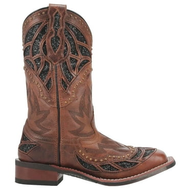 Laredo  Womens Eternity Glitter Tooled-Inlay Square Toe Cowboy  Casual Boots   Mid Calf Low Heel 1-2"
