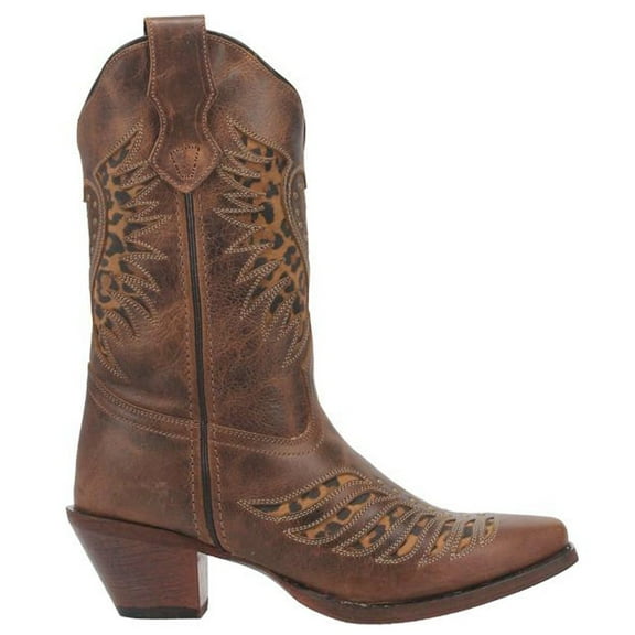 Laredo Women's Stella Leopard Print Inlay Studded Western Boot Snip Toe Brown 8 M  US
