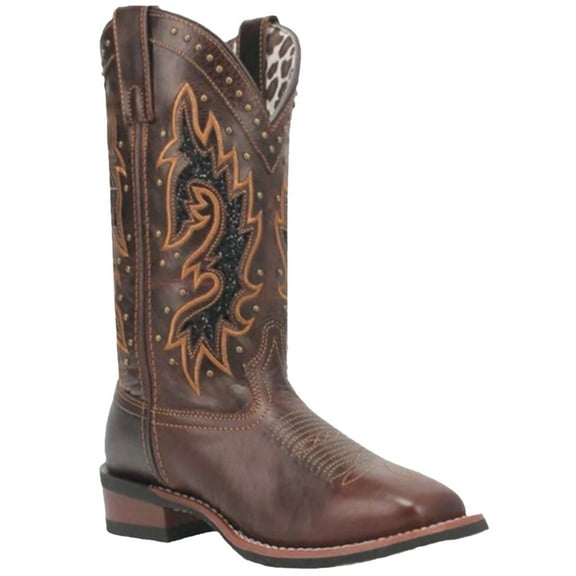 Laredo Women's Lockhart Studded Performance Western Boot Broad Square Toe Dark Brown 9 M  US