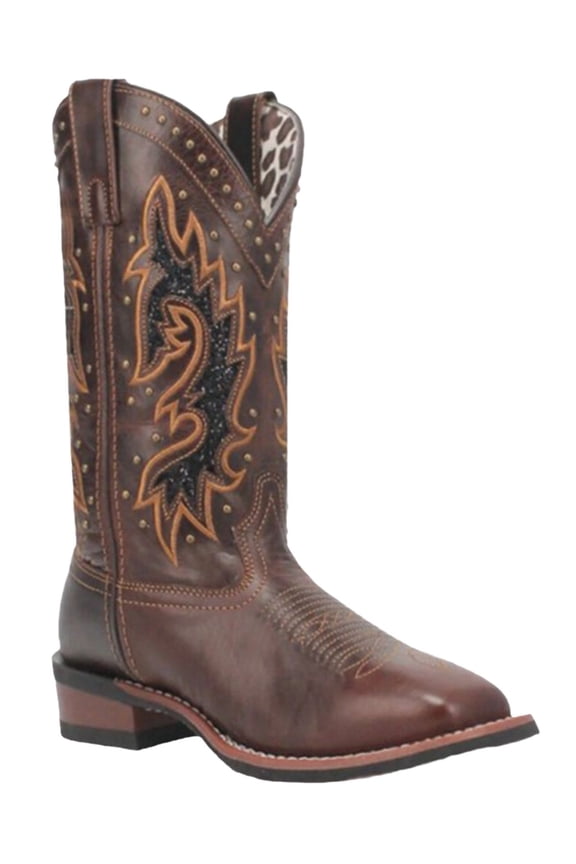 Women's Lockhart Studded Performance Western Boot Broad Square Toe Dark Brown 8 M  US
