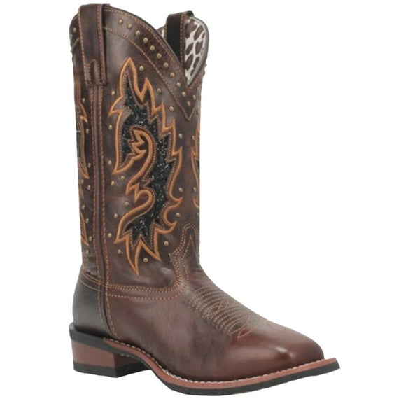 Laredo Women's Lockhart Studded Performance Western Boot Broad Square Toe Dark Brown 8 M US