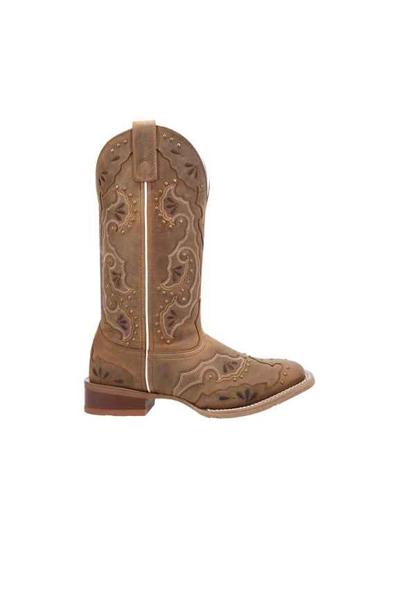 Womens Lottie Studded Overlay Square Toe Cowboy Mid Calf Boots