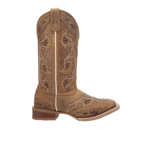 Laredo Womens Lottie Studded Overlay Square Toe Cowboy Mid Calf Boots