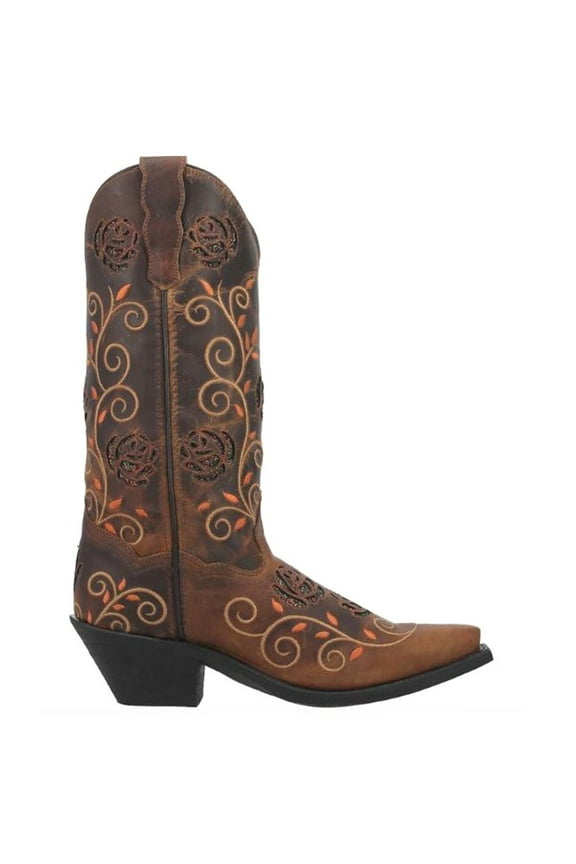 Women's Embroidered Leaf Western Performance Boot Snip Toe - 52392 7 M  US