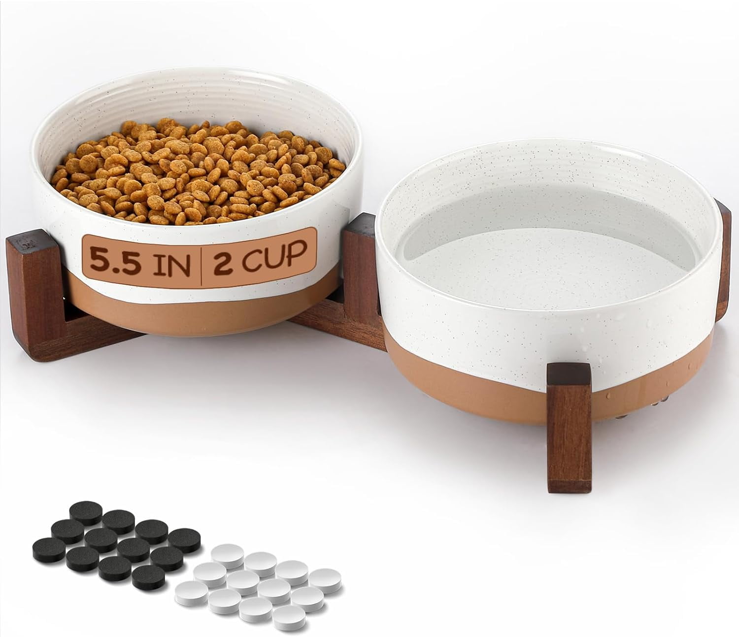 Pet store bowls for food and water with wooden stand