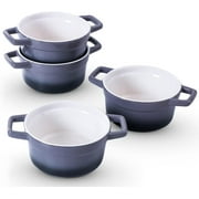 Lareina Large 25oz Ceramic Soup Bowls with Handles - Set of 4 Modern Gray Gradient Ceramic Soup Crocks for Kitchen, Microwave, Oven, and Dishwasher Safe,Gray