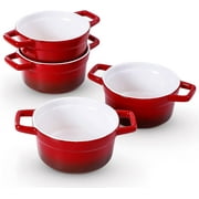 Lareina Large Soup Bowls, Ceramic Serving Bowls With Handles, French Onion Soup Bowls With Anti-Heat Handle - Soup Crocks For Kitchen 25oz - Microwave Oven And Dishwasher Safe - Set of 4, Red