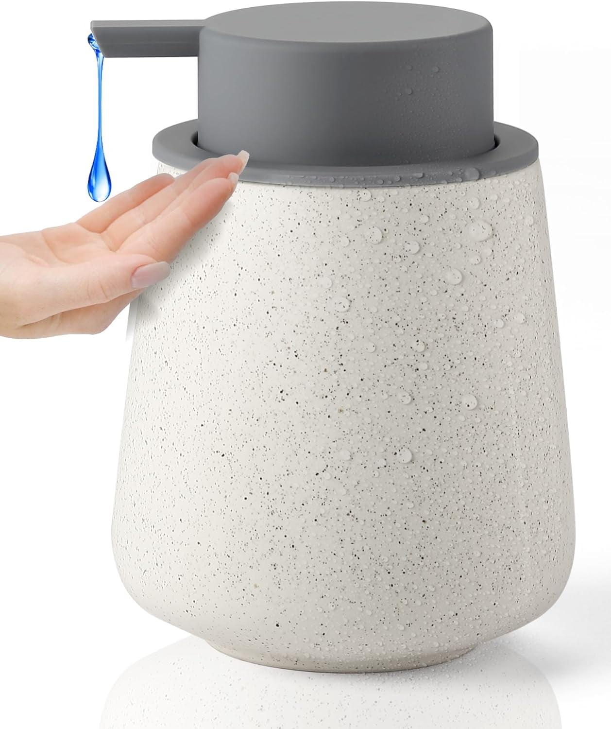 Speckled Beige Ceramic Soap Dispenser with Grey Pump