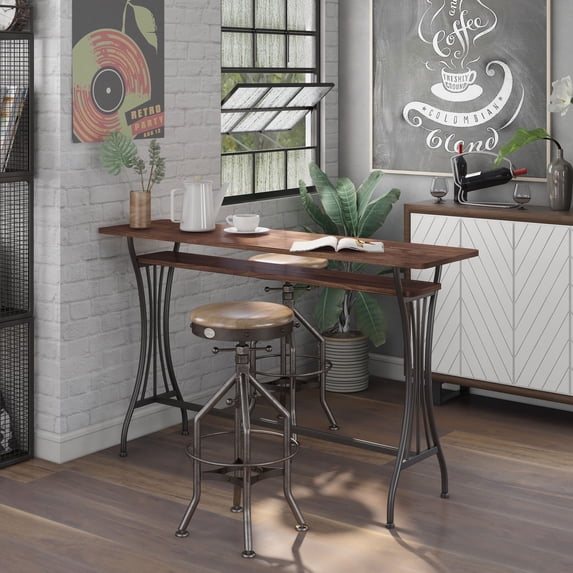 Larena 1-Shelf Metal Counter Height Table, Toasted Barnwood