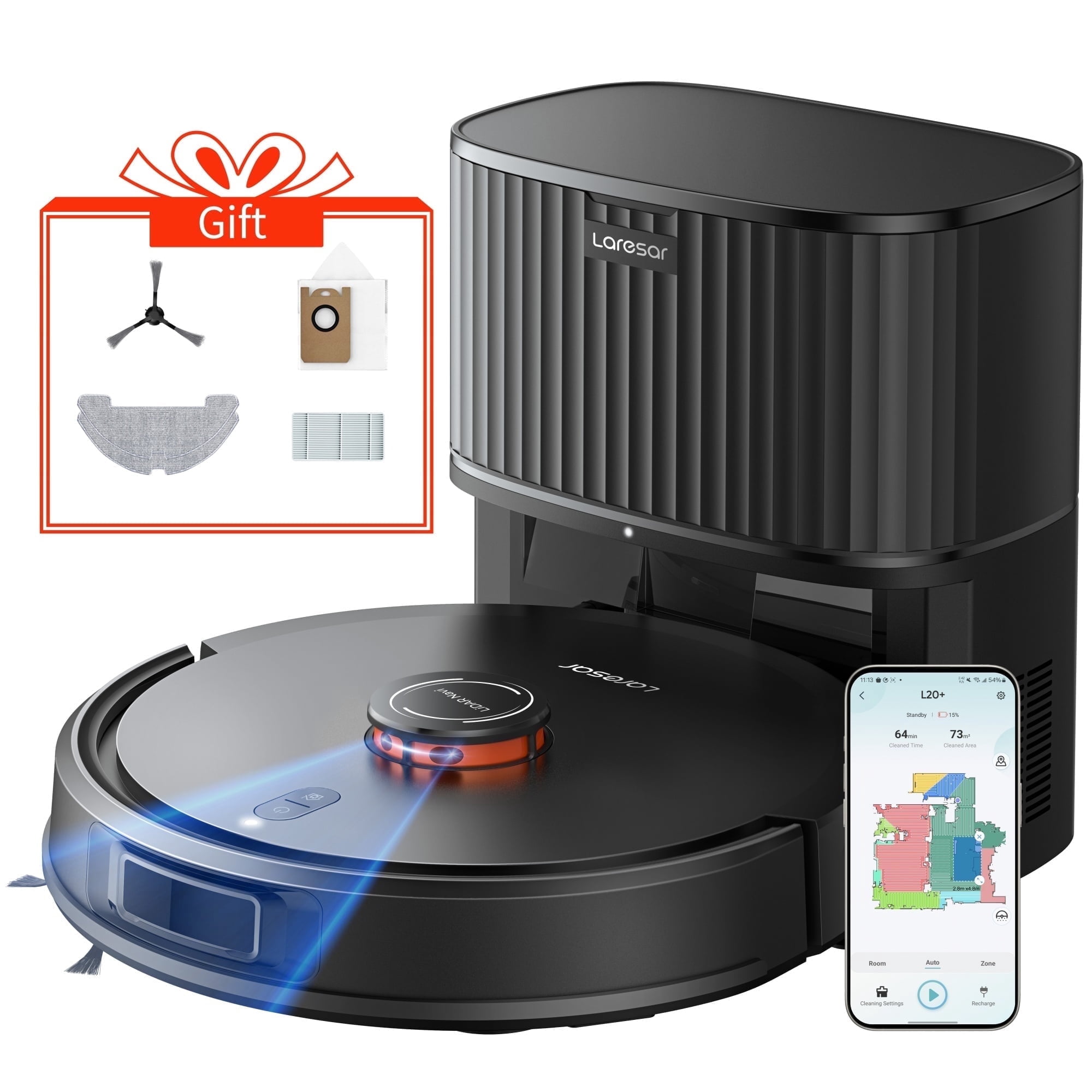 Laresar L20+ Self-Emptying Robot Vacuum and Mop, 5000Pa Suction
