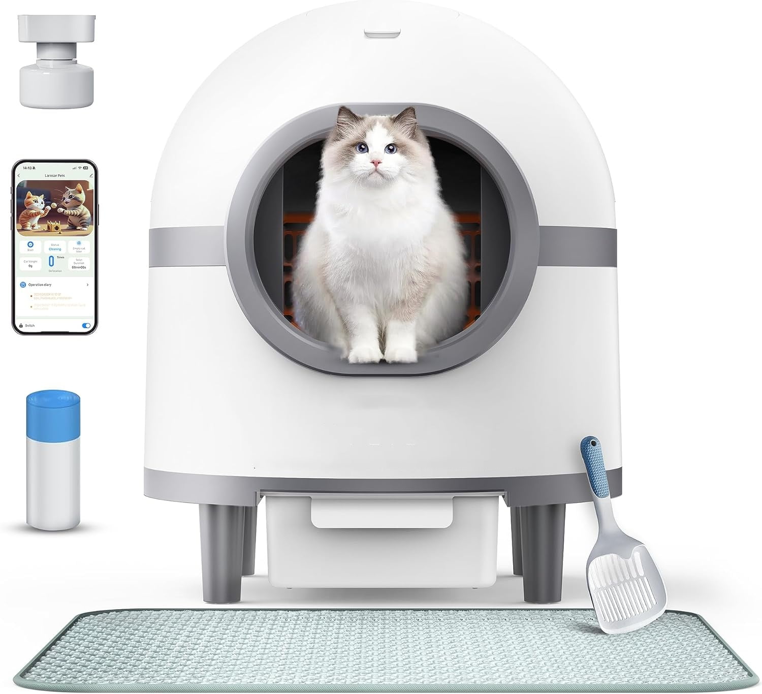 Self Cleaning Cat Litter Box for Multiple Cats, Smart Automatic Cat Litter Box with APP Control, Odor Removal and Safety Sensors