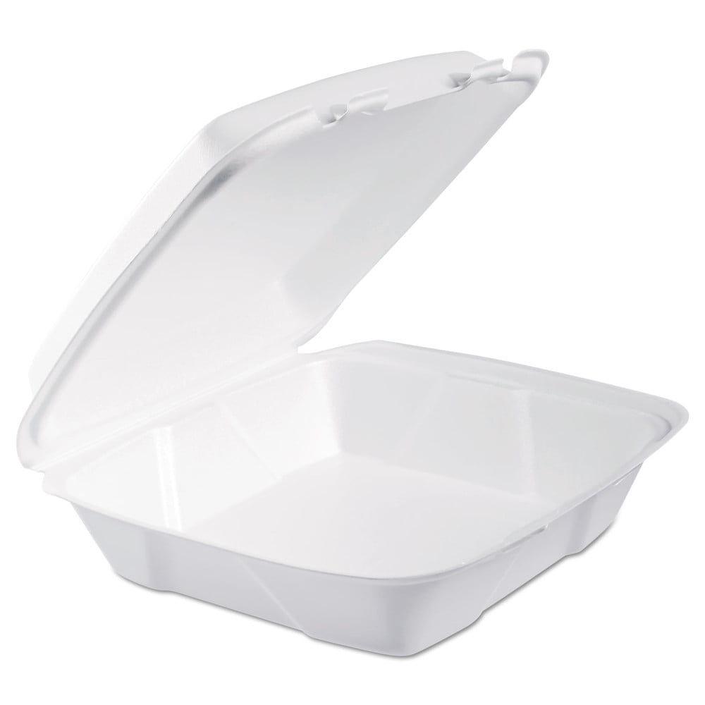Dart Large 1-Comprtmnt Carryout Foam Food Trays, White, 9 x 9