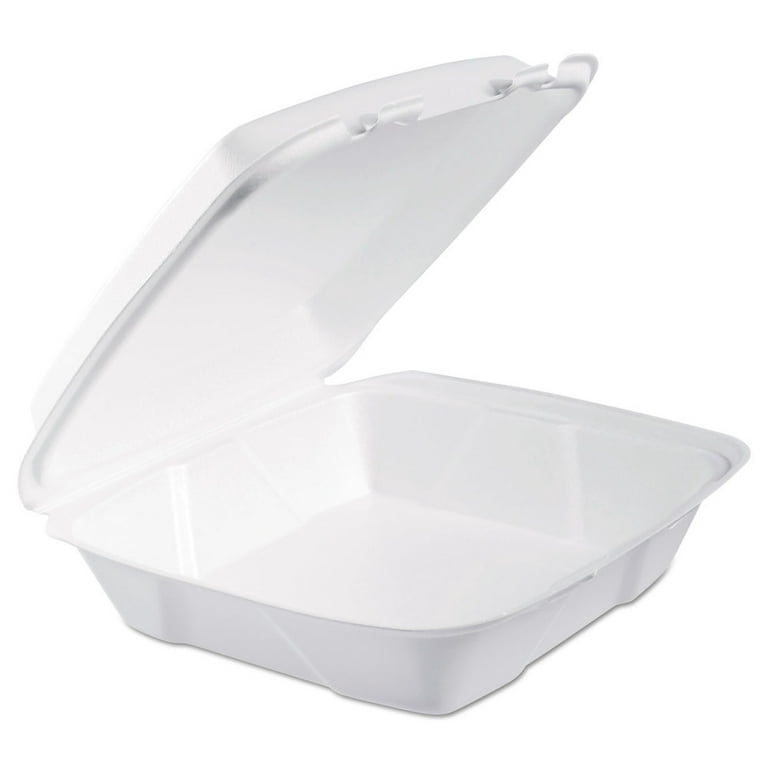 Large White Takeout Boxes - 8x8 Mineral Filled Hinged Containers
