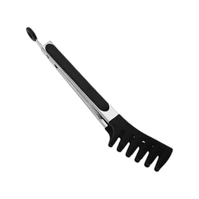 Large 10 Inch Black Stainless Steel Pasta Tong with Silicone Tips, Spaghetti Tongs Pasta Server Utensil for Noodles Cooking Baking BBQ, Ergonomic Kitchen Tool for Food Serving