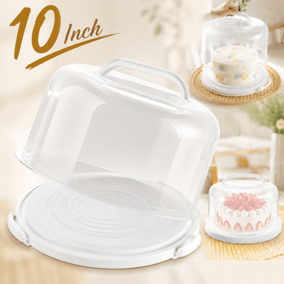 Large 10 Inch Cake Carrier Keeper Stand with Handles and Lids Container for Transport Cake Holder Tray with Cover Round Cupcake Storage Kitchen Cooking Box