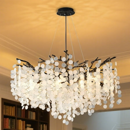 Large 10-Light Black Tree Branch Chandelier, 32 Inch Linear Pendant Light with Adjustable Height, for Dining Room, Kitchen Island, Foyer