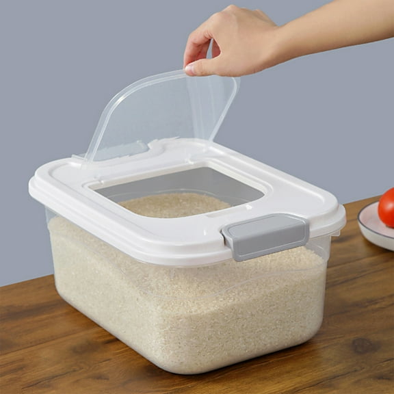 Large 10-Pound Rice Storage Container | Clear Plastic Sealed Bucket with Lid | Airtight Flour & Grain Storage Bin for Kitchen Pantry Organization