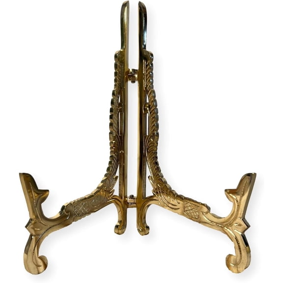 Large 10 inch Metal Easel Brass Finish | Plate holder | Display stand | Metal Frame Holders for Photo Pictures Decorative Plate Dish | 25cm (H) x 15cm (Deep) | Picture Easel |Wedding tables