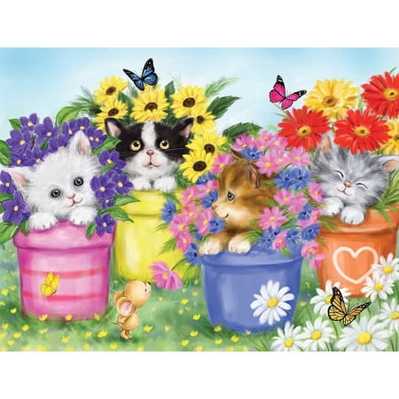 Large 100-Piece Jigsaw Puzzle – Cats in Flower Pots by Makiko (15” x 19”)