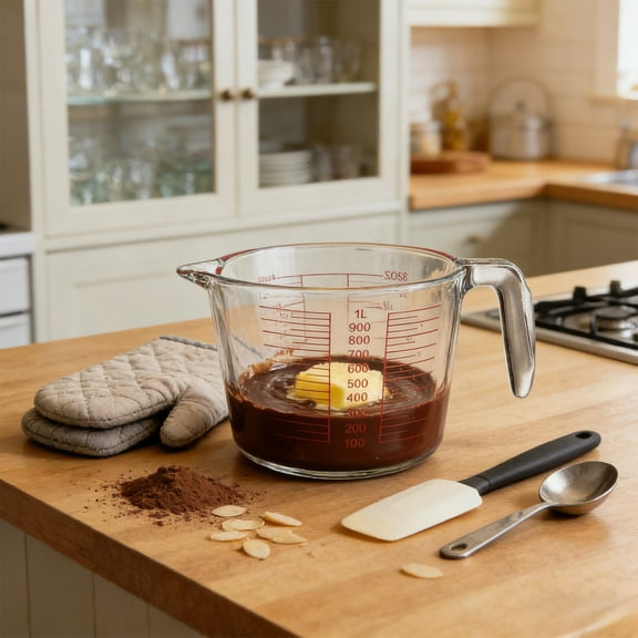 Large 1000ml Glass Measuring Cup with Handle, Heatproof Borosilicate Glass for Baking & Cooking, Thickened Kitchen Measuring Jug for Mixing Milk & Eggs, 1-Pack