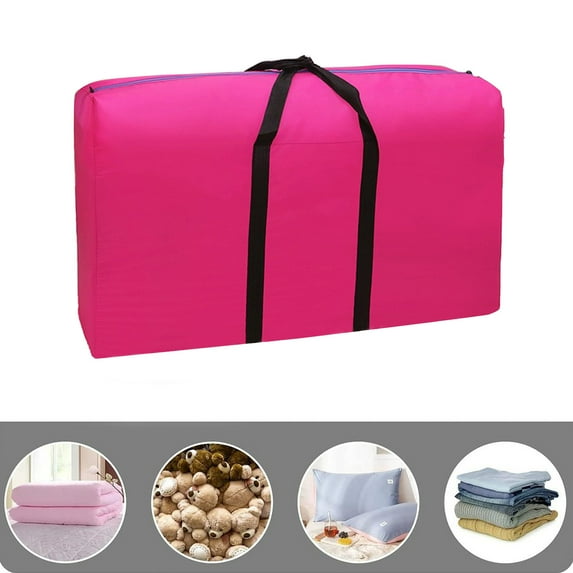 Large 100L Foldable Clothing Storage Bag with Zippers | Heavy-Duty 600D Canvas Material | Reinforced Handles for Blankets, Pillows & Christmas Tree Storage | Red & Pink Options