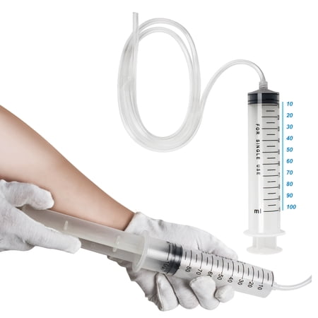 Large 100ml Plastic Syringe with Tubing, Indutrial Syringes + 80cm(31.5in) Handy Long Hose Fluid Suction Injector for Scientific Labs Injecting, Feeding Pets, Drawing Oil, Fluid and Water