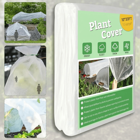 Large 10ft x 33ft Winter Plant Cover, 1.1oz Frost Protection Blanket for Outdoor Gardens, Vegetables, and Cold Weather Row Crop Insulation