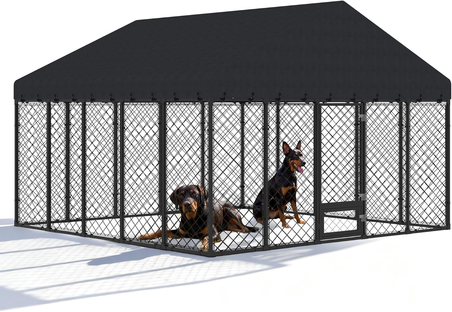 Large 10x10FT Outdoor Dog Kennel with Roof Cover, Heavy Duty Metal Dog ...