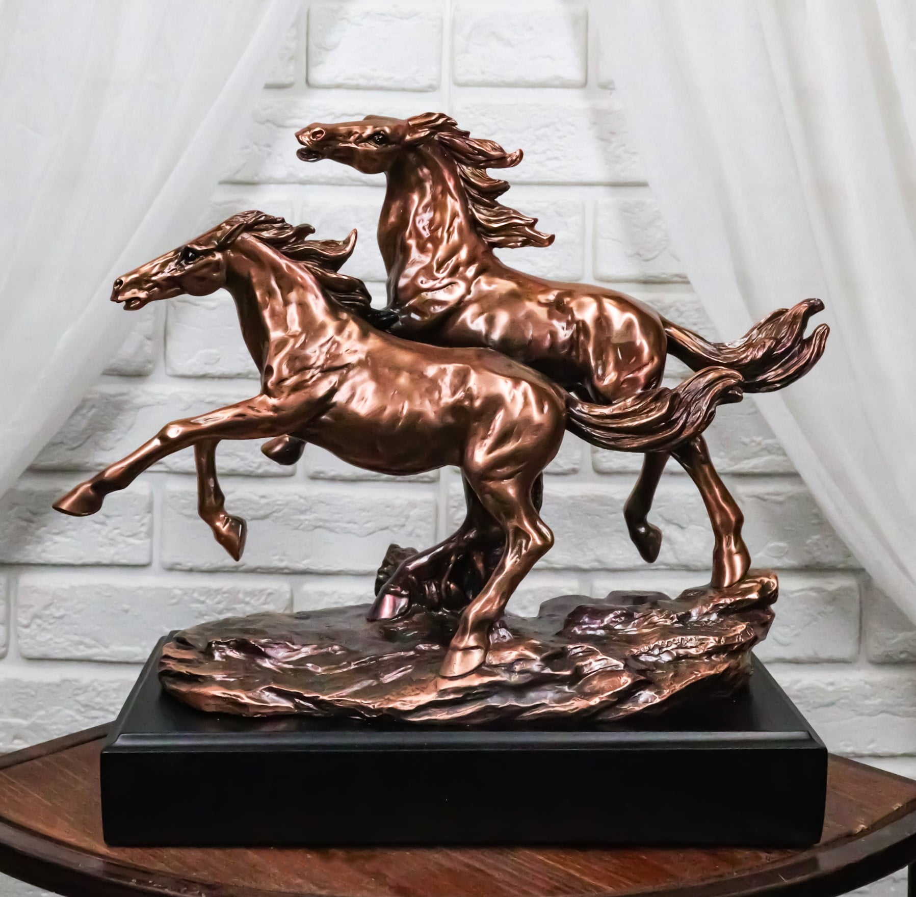 Large 11"L Rustic Western 2 Running Wild Equine Horses Bronzed Resin