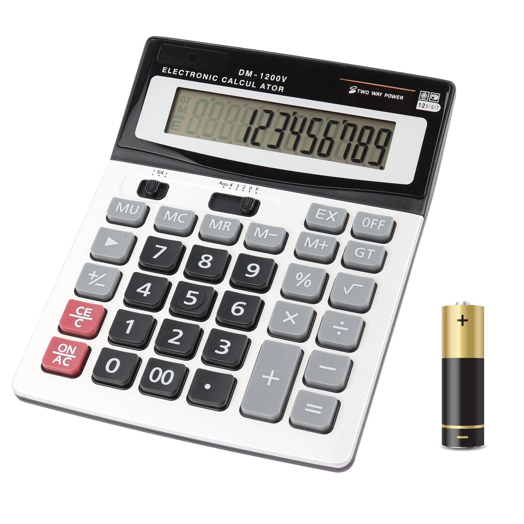Large 12 Digit Electronic Calculator with Solar & Battery Power, Big Buttons, Multi-Functional for Business, Office, and School (1 Piece)