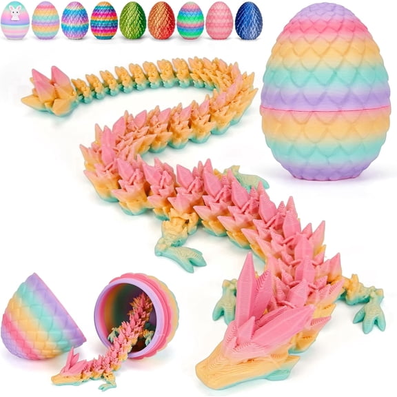 Large 12-Inch 3D Printed Articulated Dragon with Egg - Fully Flexible Crystal Gemstone Dragon - Sensory Fidget Toy, Unique Office Desk Decor & Mythical Gift