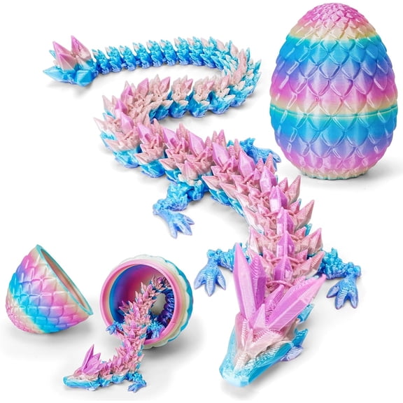 Large 12-Inch 3D Printed Articulated Dragon with Egg - Fully Flexible Crystal Gemstone Dragon - Sensory Fidget Toy, Unique Office Desk Decor & Mythical Gift