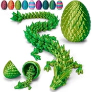 Large 12-Inch 3D Printed Articulated Dragon with Egg - Fully Flexible Crystal Gemstone Dragon - Sensory Fidget Toy, Unique Office Desk Decor & Mythical Gift