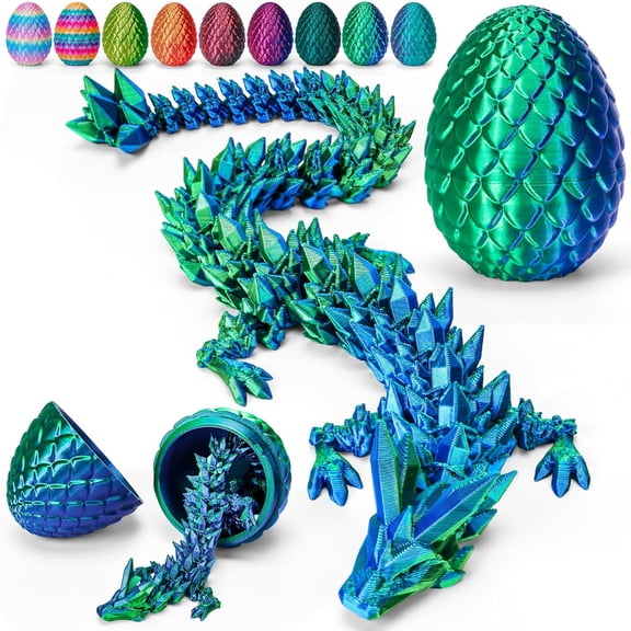 Large 12-Inch 3D Printed Articulated Dragon with Egg - Fully Flexible Crystal Gemstone Dragon - Sensory Fidget Toy, Unique Office Desk Decor & Mythical Gift