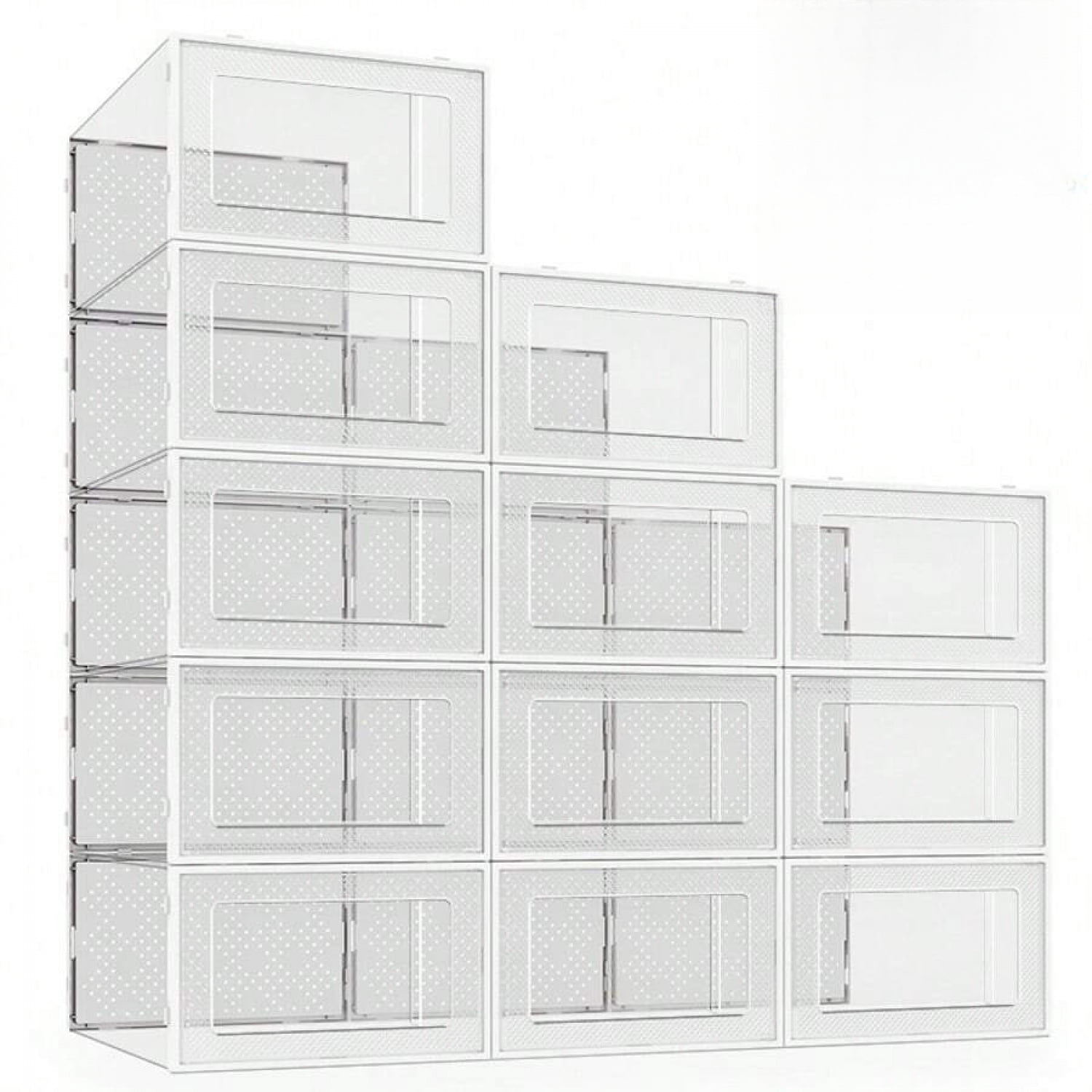 Large 12 Pack Shoe Storage Box, Clear Plastic Stackable Shoe Organizer ...